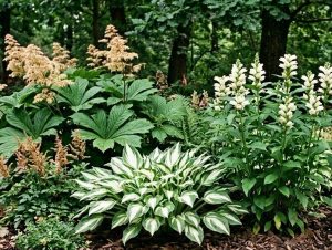 Combinație cu Chelone obliqua Alba, Hosta Fire and Ice și Rodgersia pinnata White
